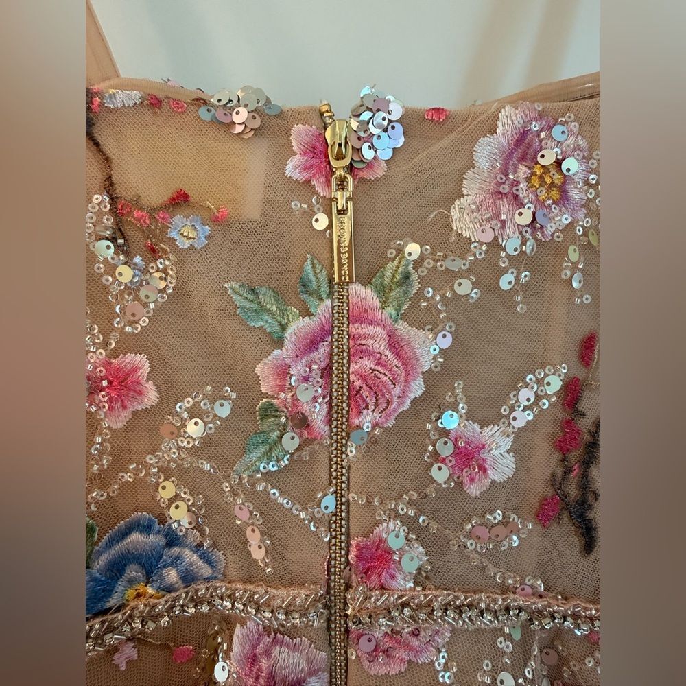 NWOT BRONX AND BANCO Mademoiselle Embroidered Gold Multi Floral Midi Dress - Picture 10 of 15